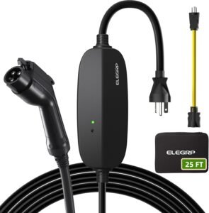 Portable ELEGRP EV Charger: 16 Amp, 25FT Cable, NEMA 6-20 & 5-15 Adapter for Canadian Electric Cars
