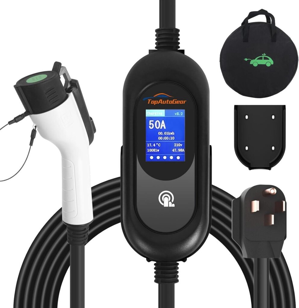 Fast 50Amp Level 2 EV Charger: Portable 25FT Cable with Delay Timer for All SAE J1772 Cars in Canada