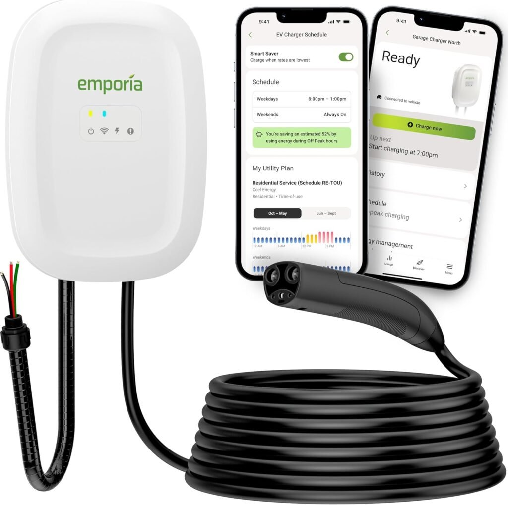 Emporia 48A Level 2 EV Charger for Tesla: UL/Energy Star, WiFi, 24ft Cable – Canada