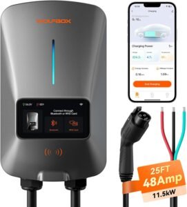 WOLFBOX 48 Amp Level 2 EV Charger: Smart Display, RFID, WiFi, 25ft Cable – Perfect for Canadian Homes