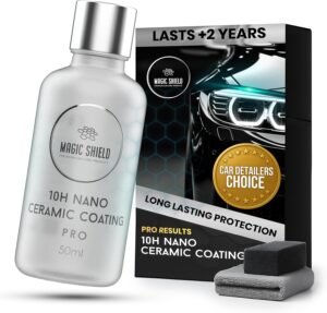 Magic Shield PRO 10H: Long-Lasting Ceramic Coating for Cars & More – Easy, Glossy, Self-Healing Protection (50ml)