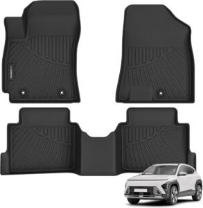 Hyundai Kona 2024-2025 All-Weather TPE Floor Mats: Odorless, Anti-Slip, Black (Gas Models Only)