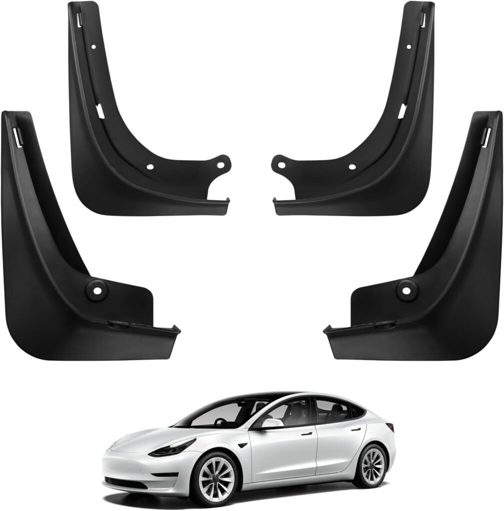 BASENOR No-Drill Mud Flaps for 2017-2023 Tesla Model 3: All-Weather Canadian Set