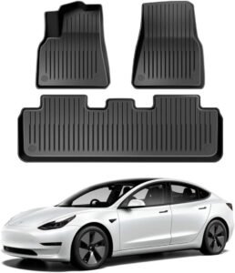 Waterproof 3D Tesla Model 3 Floor Mats (2017-2026): Largest Coverage, Odourless, Heavy-Duty TPE for Canadians