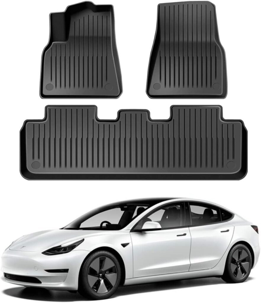 Waterproof 3D Tesla Model 3 Floor Mats (2017-2026): Largest Coverage, Odourless, Heavy-Duty TPE for Canadians