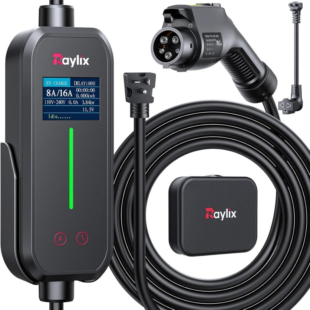 2025 Portable EV Charger: Adjustable 8-16 Amp, 21Ft Cable, Compatible with All Canadian EVs