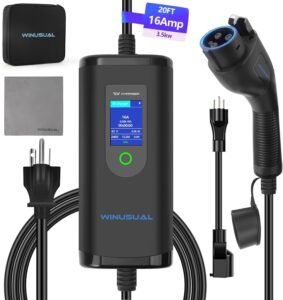 Canadian Portable EV Charger: Level 1 & 2, 16A, 20FT Cable, NEMA Plug, Adjustable Current (Excludes Tesla) Canadian Portable EV Charger: Level 1 & 2, 16A, 20FT Cable, NEMA Plug, Adjustable Current (Excludes Tesla)