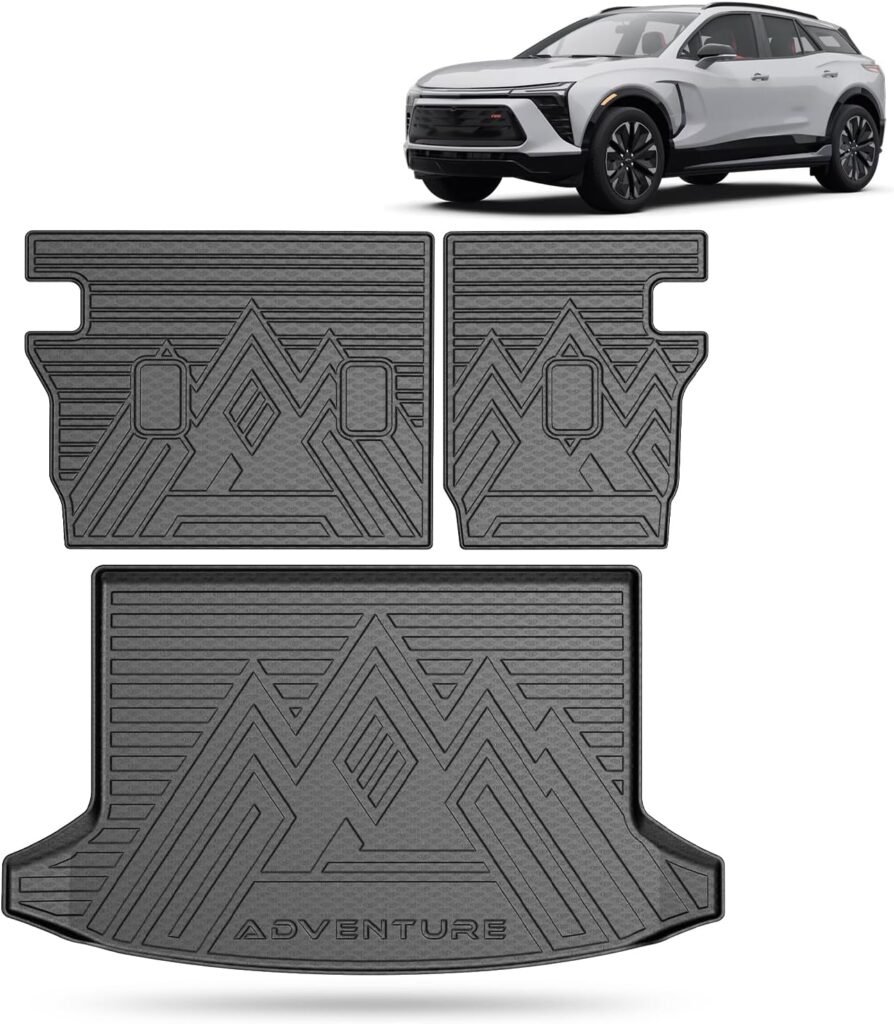 Waterproof FIILINES Trunk Mat for 2024-2026 Chevy Blazer EV – All-Weather, Odorless Cargo Liner with Backrest Mats in Black