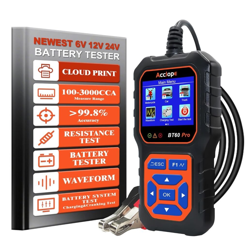 BT60 Pro Battery Tester: Cloud Printing, 100-3000 CCA, 6V-24V for Canadian Vehicles