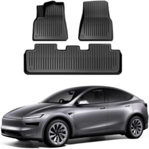 Eco-Friendly 2025-2026 Tesla Model Y All-Weather Floor Mats – Custom Fit, Odorless, Heavy-Duty Rubber (3-Piece Set) for Canadians