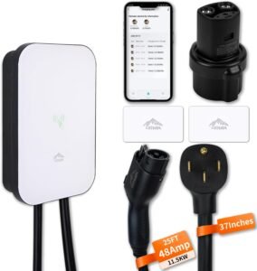 48 Amp Level 2 EV Charger with Tesla Adapter & 25′ Cord – NEMA 14-50, Indoor/Outdoor Use for Canadians