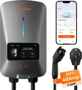 Level 2 WOLFBOX 40 Amp EV Charger: WiFi, RFID, Smart Display, 25ft Cable for Canadians