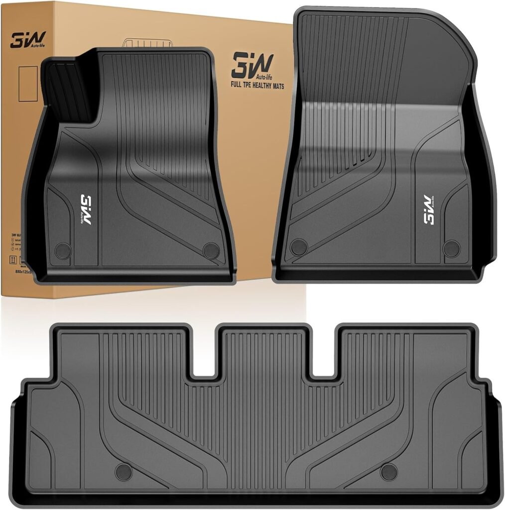 Premium 3W Floor Mats for 2021-2023 Tesla Model 3: All-Weather TPE Custom Fit Liners for Canadians