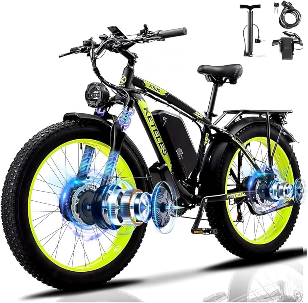 UL-Certified KETELES 4000W Dual Motor Electric Fat Tire Mountain Bike – 21 Speed, 48V Battery, Blue – Perfect for Canadians!