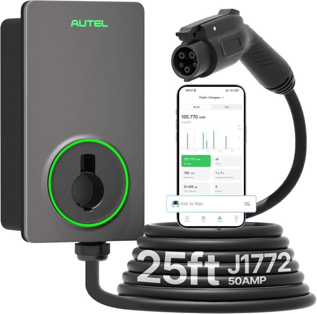 Autel GEN 2 Level 2 EV Charger: 50Amp, 240V, 25-Foot Cable for Fast Indoor/Outdoor Charging in Canada