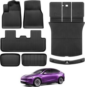 All-Weather Floor Mats for Tesla Model Y Juniper 2025-2026: 5-Seat & Bumper Guard, TPE Trunk & Backrest Mats – Black, Canada