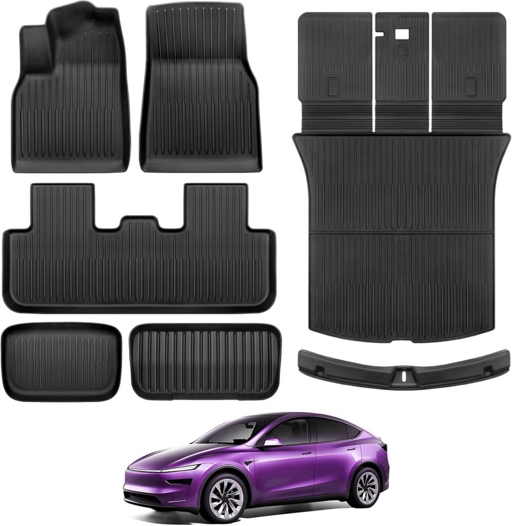 All-Weather Floor Mats for Tesla Model Y Juniper 2025-2026: 5-Seat & Bumper Guard, TPE Trunk & Backrest Mats – Black, Canada