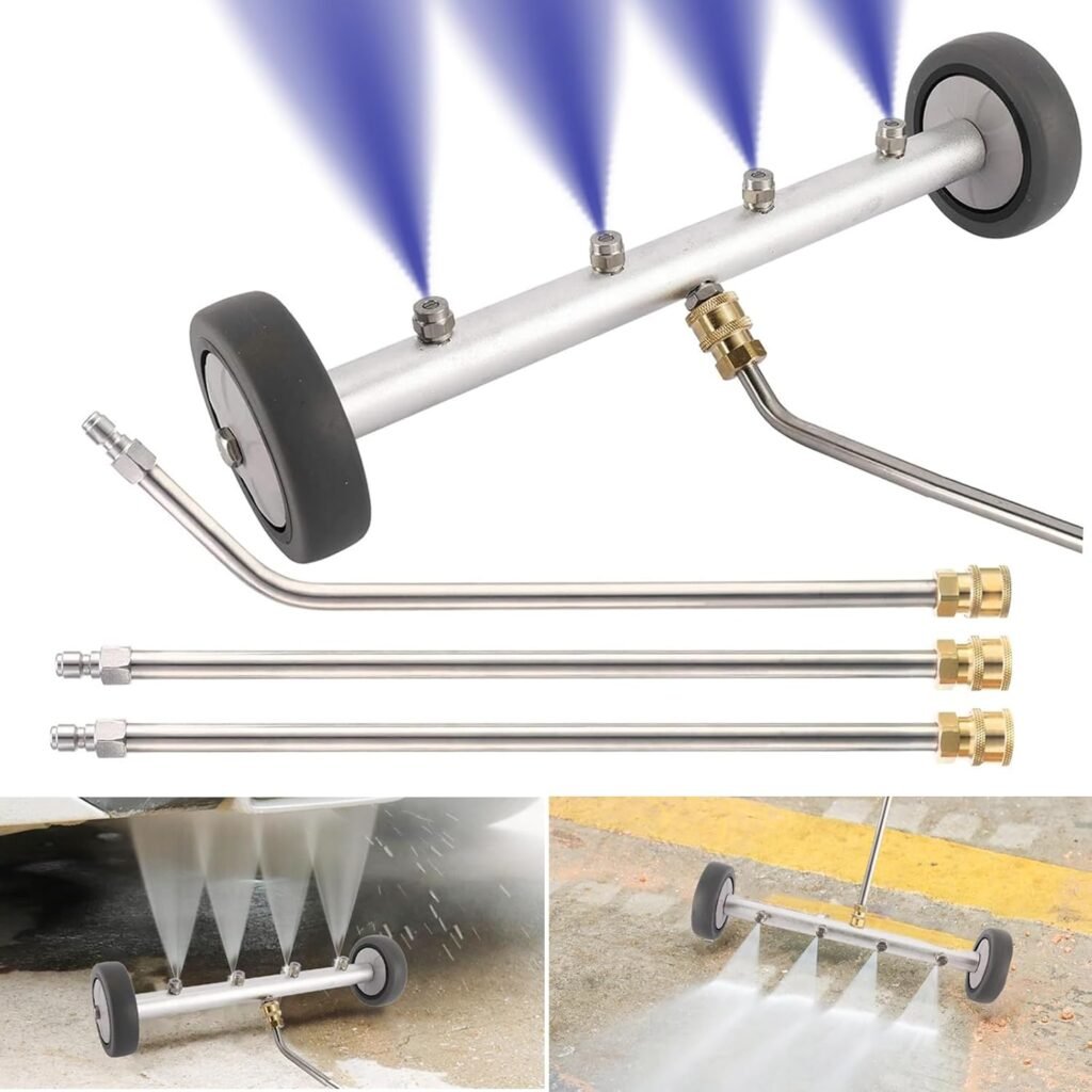16-Inch Silver Water Broom for Pressure Washers: Dual-Function Car Undercarriage Cleaner with 4 Nozzles & 3 Extension Wands, 4000 PSI – Perfect for Canadians