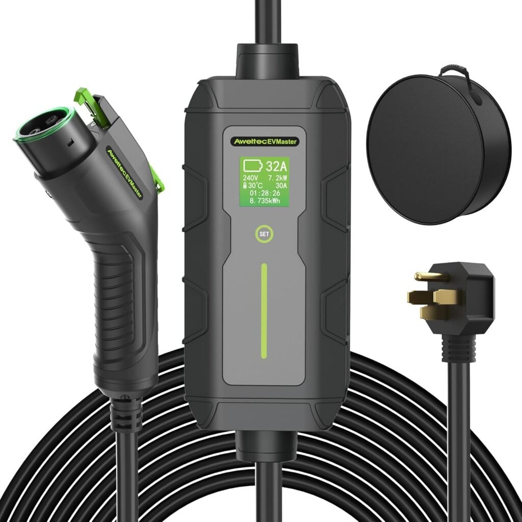 Portable Level 2 EV Charger 32Amp with 28FT Cable & NEMA 14-50P Plug for J1772 Electric Cars in Canada