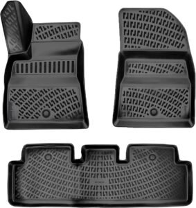 Tesla Model 3 2017-2023 Custom Fit Floor Mats Rubber 3D Car Mats Laser Measured Floor Liners All Weather 1st & 2nd Row Heavy Duty Waterproof Odorless Non-Slip TPE (Front & Rear, Black)