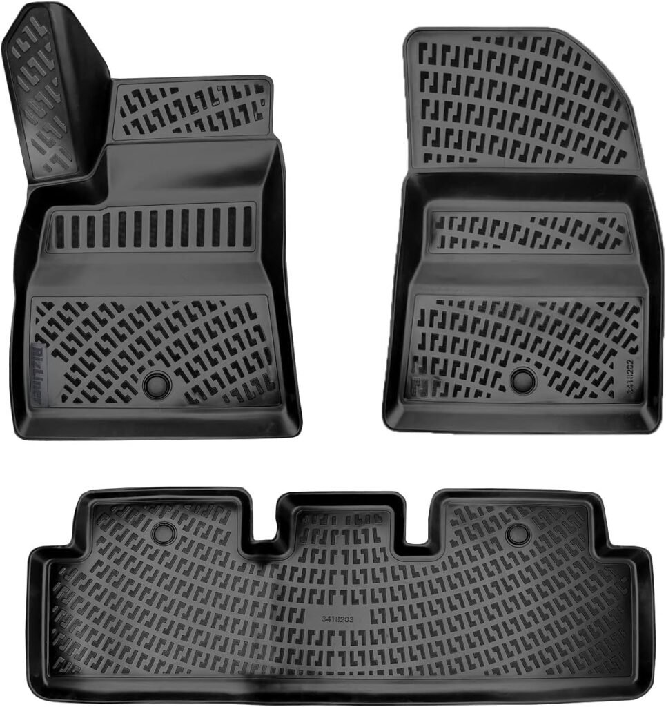 Tesla Model 3 2017-2023 Custom Fit Floor Mats Rubber 3D Car Mats Laser Measured Floor Liners All Weather 1st & 2nd Row Heavy Duty Waterproof Odorless Non-Slip TPE (Front & Rear, Black)