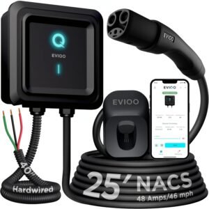 Level 2 EVIQO Tesla Charger: 48 Amp, 240V, 25ft Cable, WiFi & App