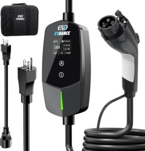 Portable Level 1 & 2 EV Charger, 16A 110-240V with 25ft Cable & LED Screen